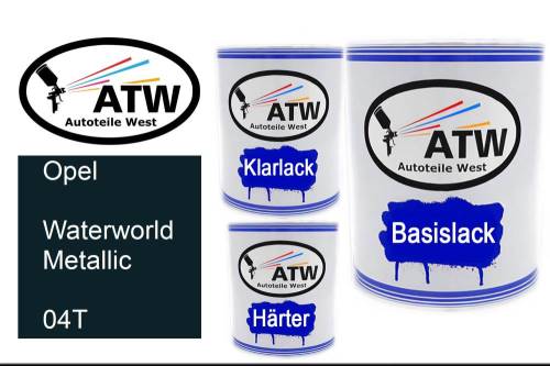 Opel, Waterworld Metallic, 04T: 1L Lackdose + 1L Klarlack + 500ml Härter - Set, von ATW Autoteile West.